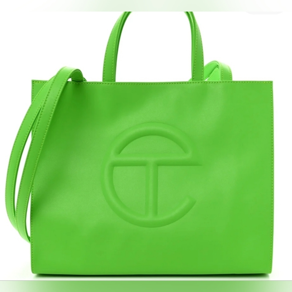 Telfar Bright Neon Green Tote Bag Authentic Vegan Leather Medium Shopping Bag
